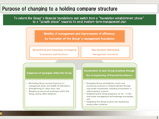 Purpose of changing to a holding company structure