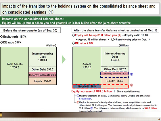 Impacts of the transition to the holdings system on the consolidated balance sheet and   on consolidated earnings (1)