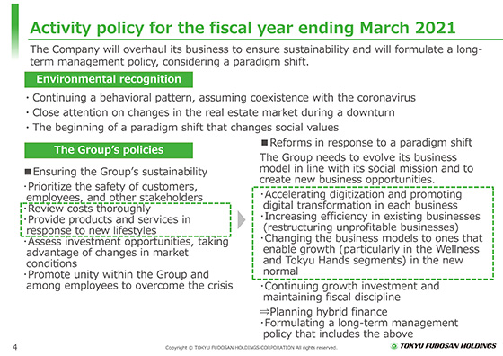 Activity policy for the fiscal year ending March 2021