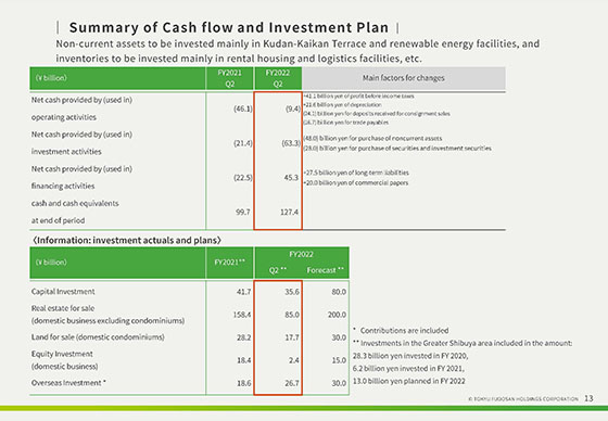 Summary of Cash flow and Investment Plan