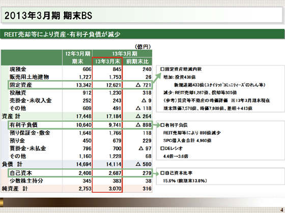 2013年3月期 期末BS