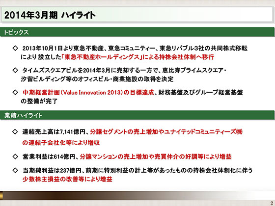 2014年3月期 ハイライト