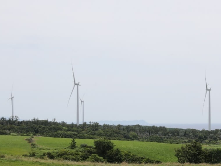 国指定天然記念物の孤島・松前小島と風車